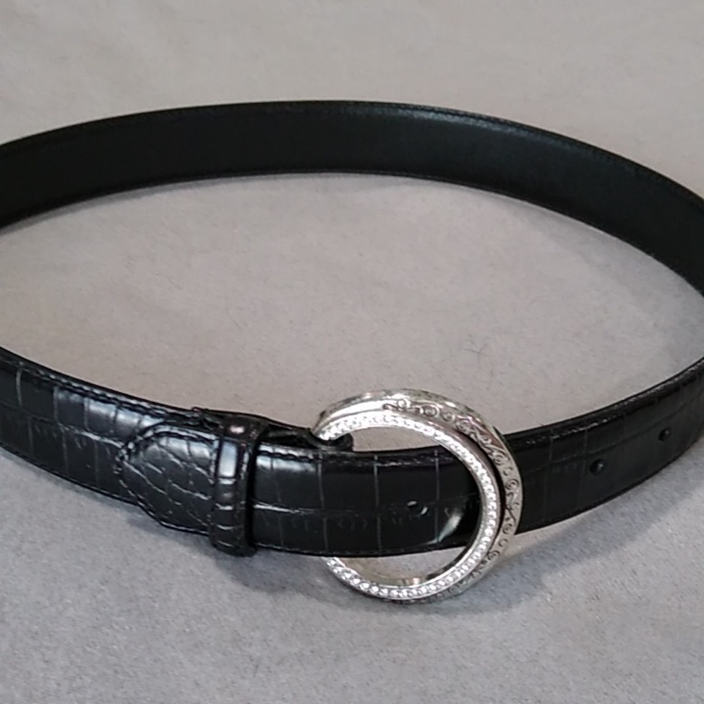 Brighton Belt, Leather embossed texture with silver crystal embellished buckle.